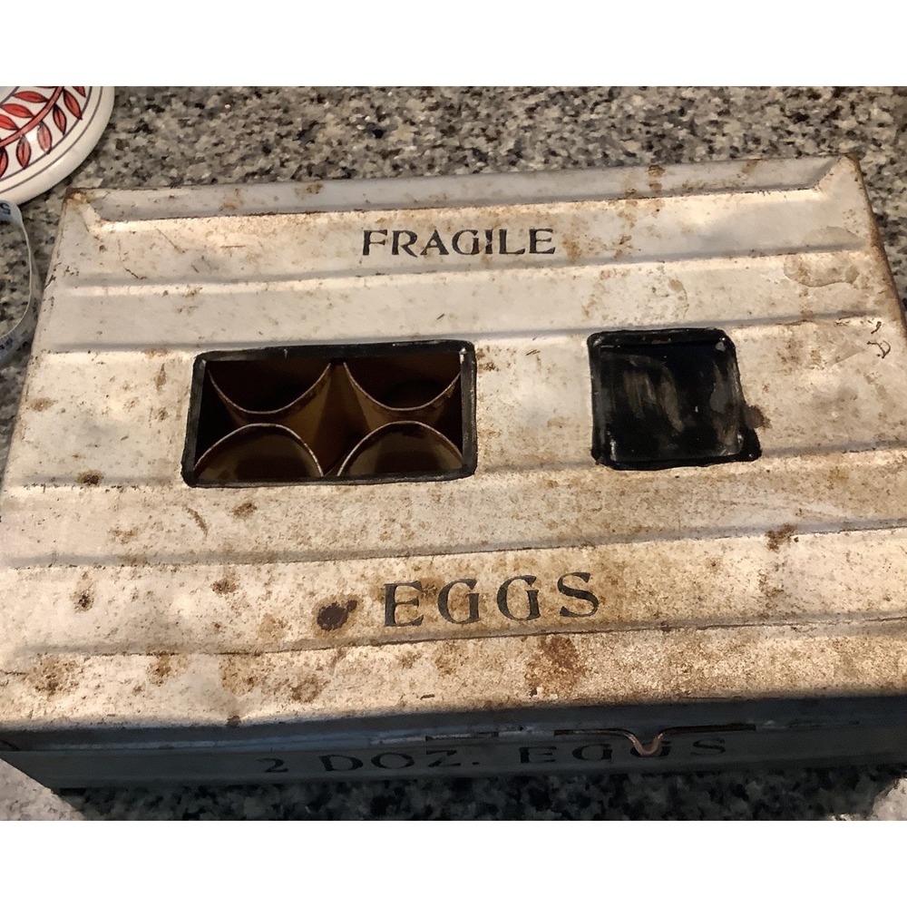 S•Vintage Metal Egg Carrier Crate for 2 Dozen Eggs